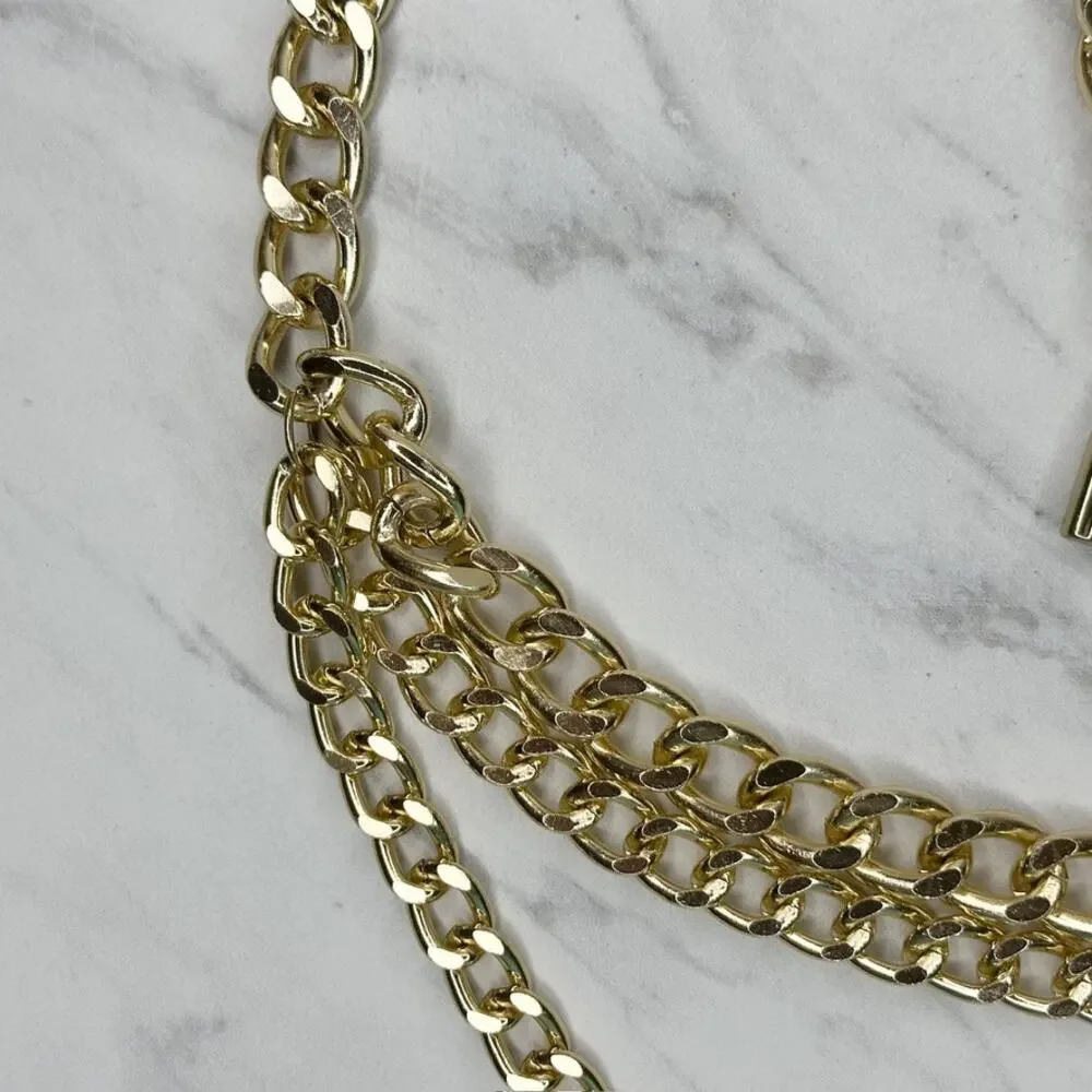 Chunky Gold Tone Chain Lock Charm Draped Belt One Size (OS) ✨